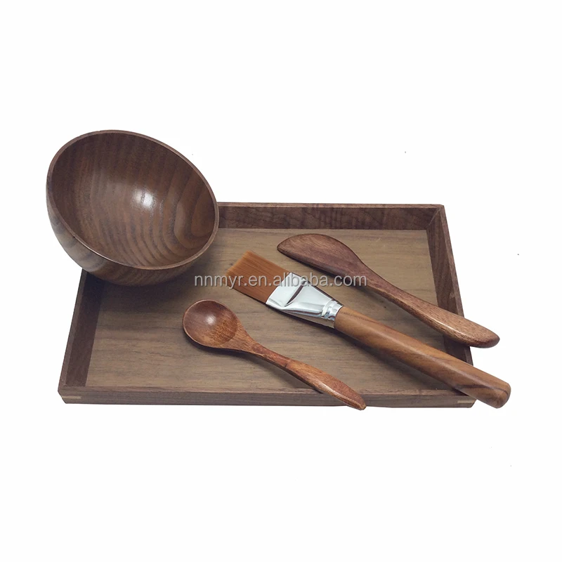 Wholesale Eco-Friendly Bamboo and Wood Facial Mask Bowl Set with Carved Logo for Automotive Cosmetics Suppliers