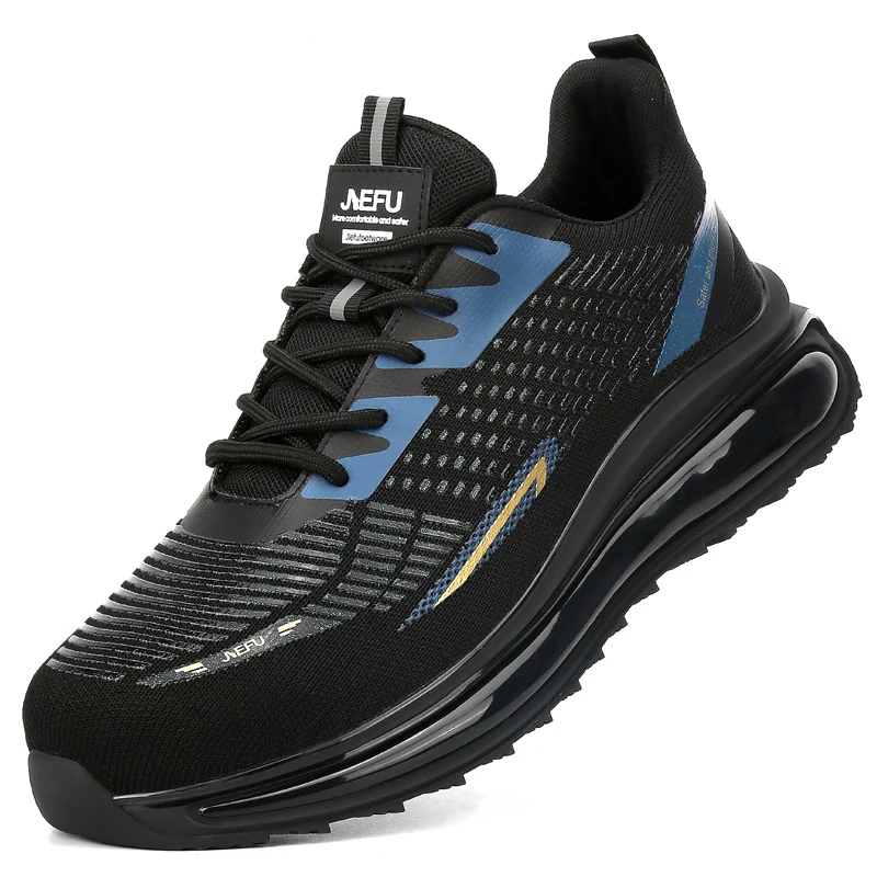 Latest shock absorption lightweight steel toe work shoes running men black safety shoes sport
