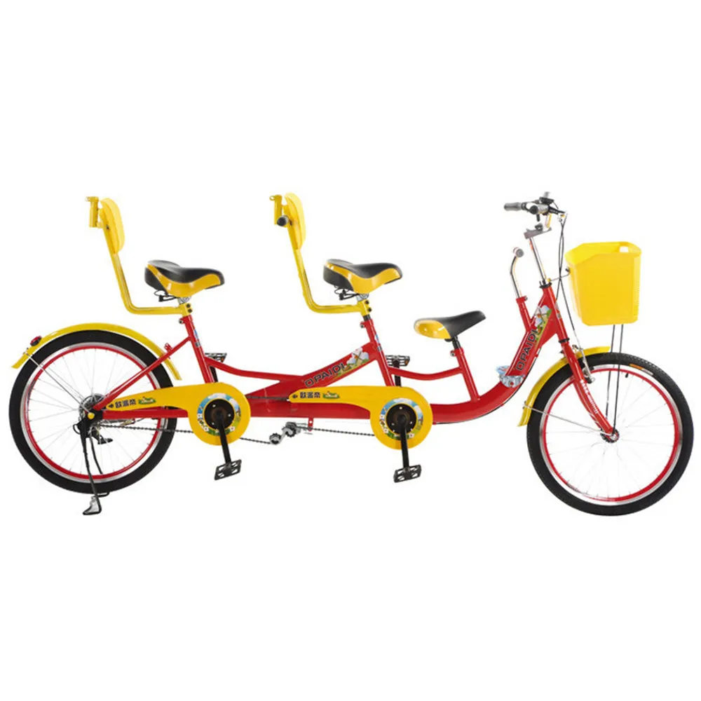Two wheels pedal surrey bicycle 3 person tourist bike tandem cruiser beach cycle for adult