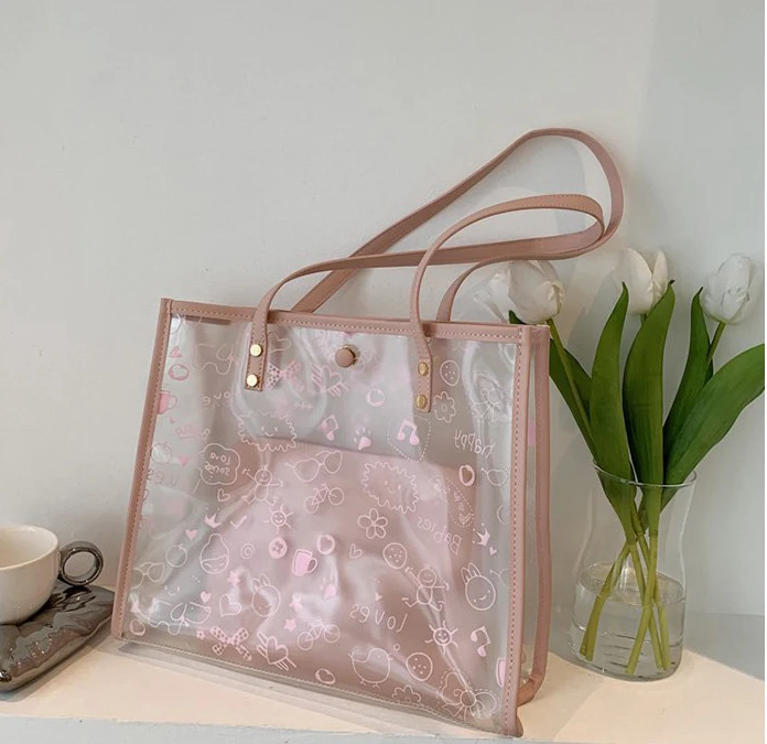 Custom Logo Large Capacity Transparent Women PVC Plastic Shoulder Bag handbags