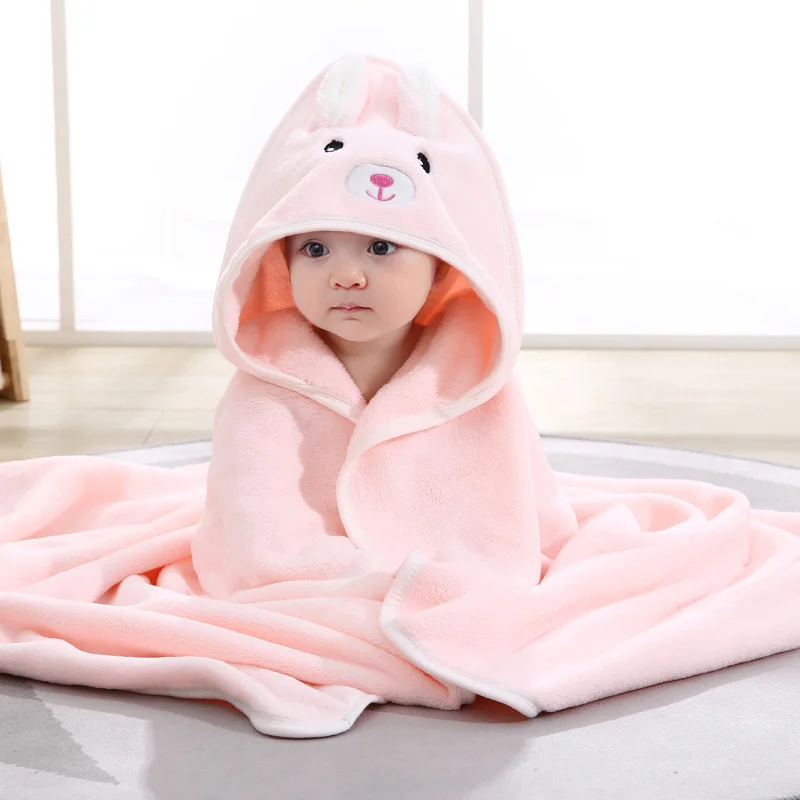 New Cartoon Animal Kids Soft Fast Absorbing Microfiber Coral Fleece Baby Hooded Bath Towel