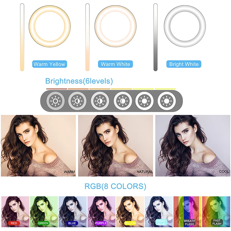  UEGOGO 6 '8' 10 '12' фотографическое освещение круглая цветная вспышка rgb-кольцо для телефона с подставкой штатива