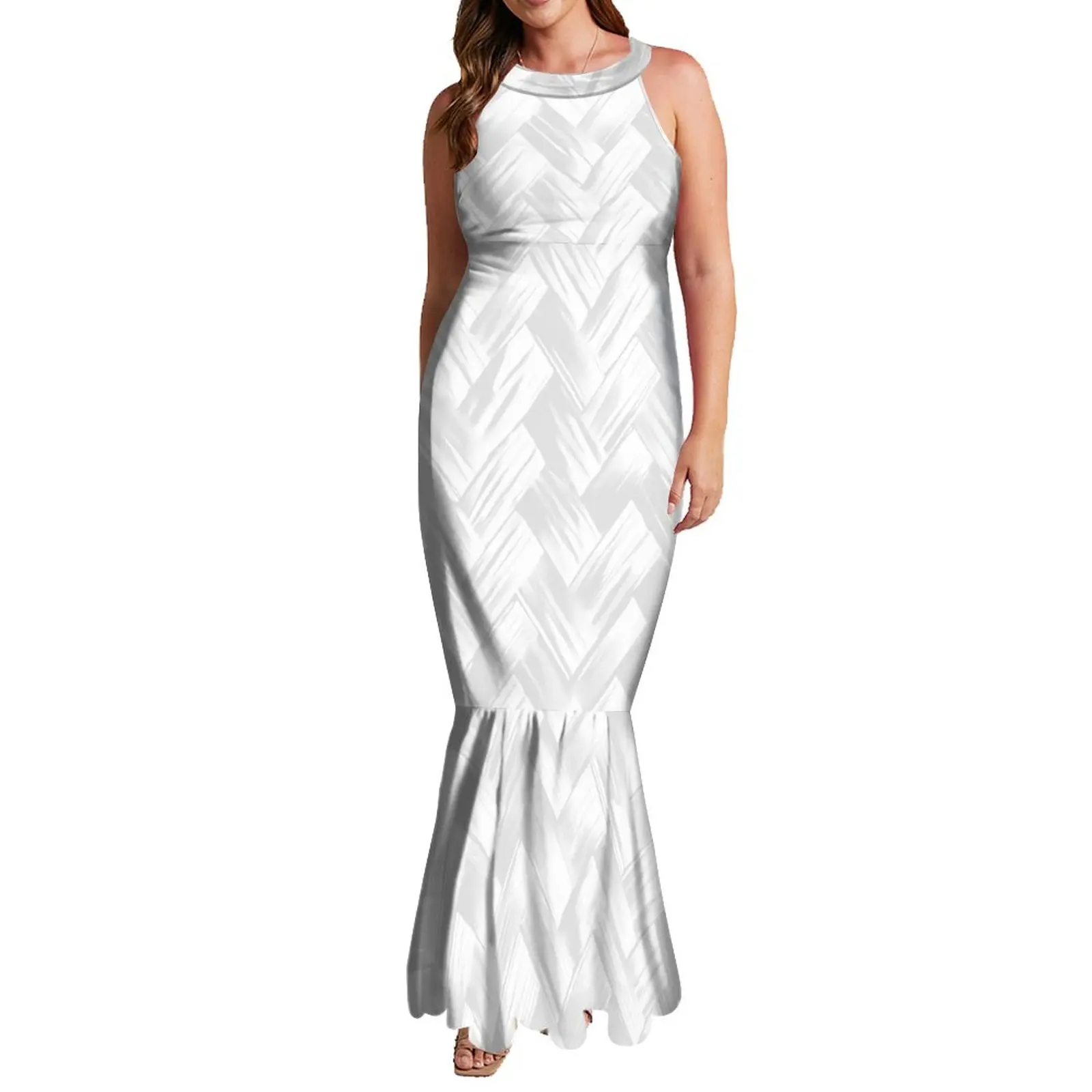 New Tileable Basket Weave Design Sleeveless Halter Fishtail Evening Dresses Pacific Island Art Polynesian Tribal Mermaid Dresses