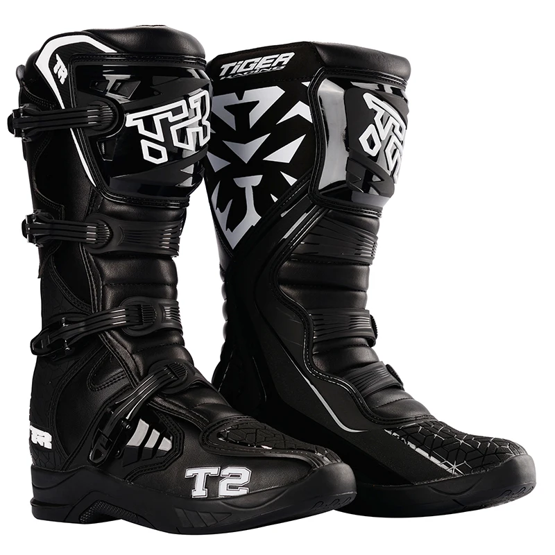 T2 Wholesale dirt bike motocross Boots cool  Black New Genuine Leather Oem Motorcycle Boots For Men