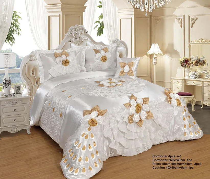 Color yarn embroidery flower polyester bed cover set quilted cover set high quality 3pcs bedding set