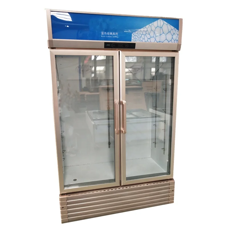 Коммерческий холодильник для супермаркета, 2 стеклянных двери, вертикальный дисплей, холодильник на колесах, холодильник для напитков с тонкой морозильной камерой