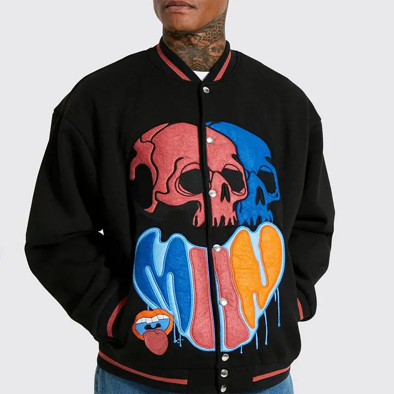 OEM Fashion Custom Logo Designer Outdoor  Badges Skull Print Streetwear Mens Winter Jacket for Men 2022