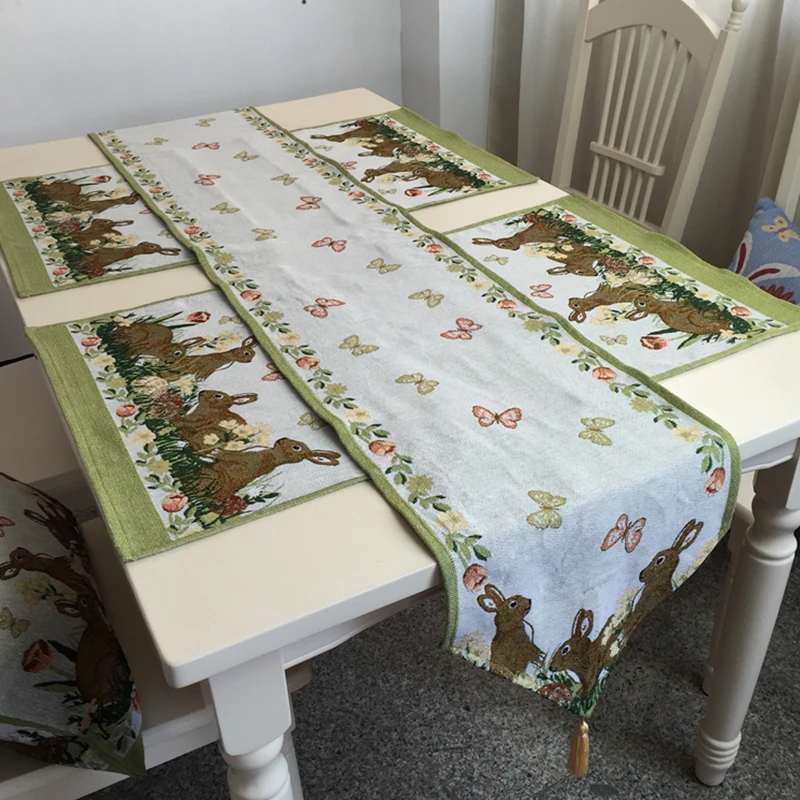 The Easter rabbit festival yellow and grey short table runner