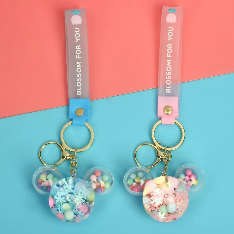 Wholesale Oil Pearl Mickey Head Flowing Sand Keychain Pendant Buckle Personalized Book Bag Acrylic Doll Pendant