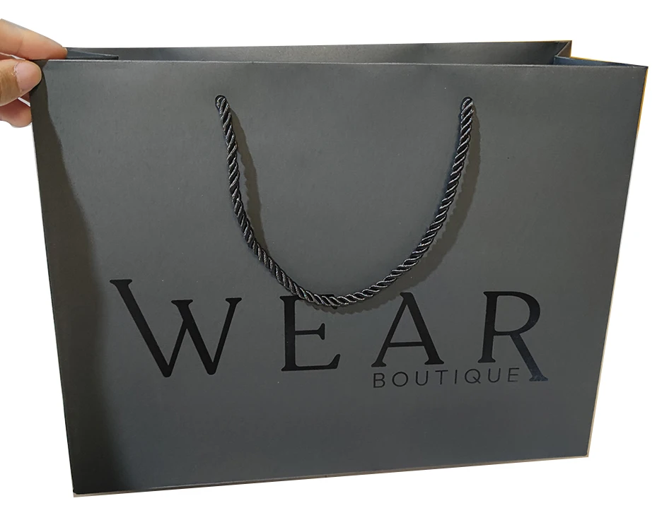 Wholesale Boutique Jewelry Packaging Luxury High Quality Golden Edge Black Paper Bag With Logo Custom Printed
