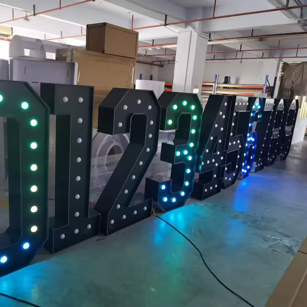 Wedding Electronic Sign Decoration Black Acrylic 5ft Large Light Up Numbers Birthday Marquee Letters