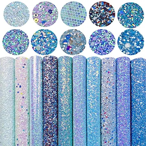 Thick Chunky Glitter Faux Leather Fabric Shiny Ocean PU Canvas Leatherette Fabric Sheet for Cricut Bows Craft