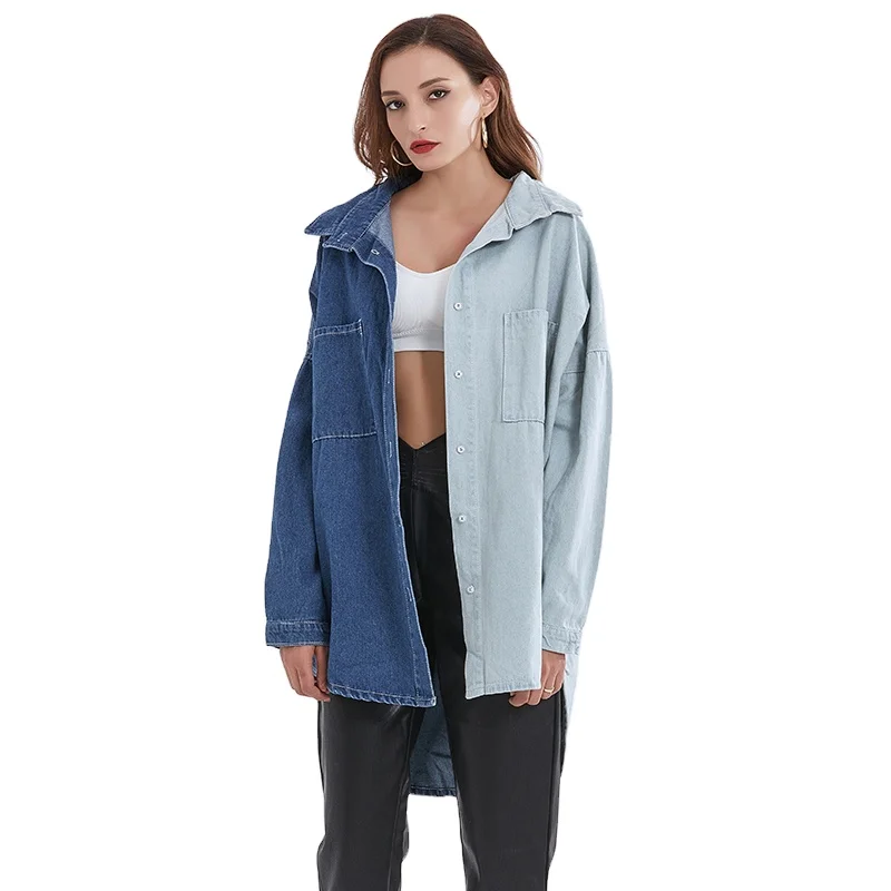 ONEINALL Lapel Long Sleeve Hit Color Loose Oversized Blouses Female Summer Clothing 2021