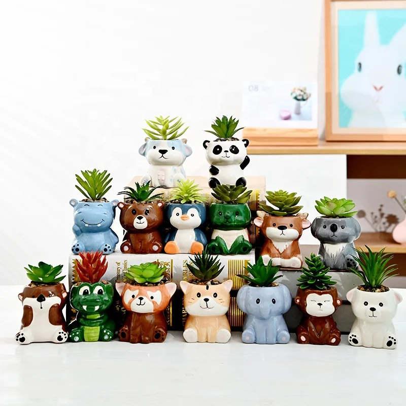 New Arrival Home Garden Bonsai Cute Mini Small Cartoon Animal Succulent Planter Ceramic Flower Pot Plant Pots Indoor Decoration