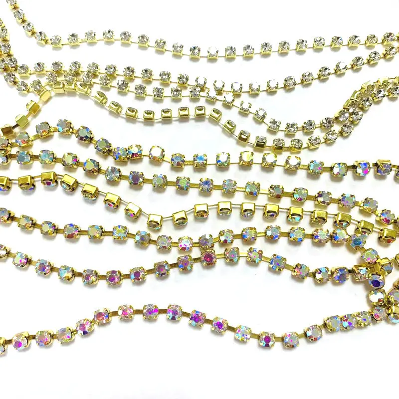 Rhinestone wholesale high quality trimming brass cup rhinestone chain