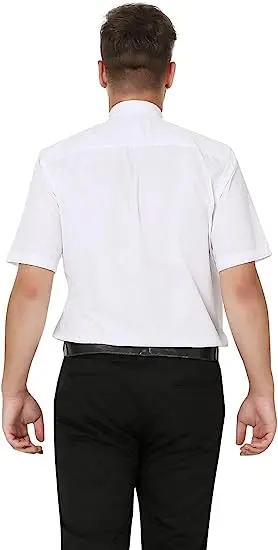 Clergy Tab-Collar Long Sleeves Mens Shirt for Priest Costume Removable White Tab with Button Closures