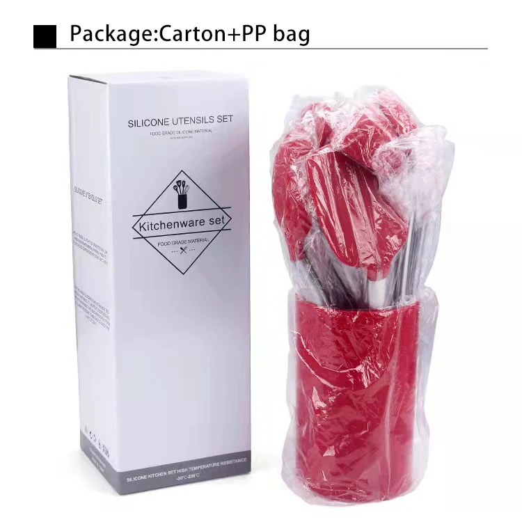 Home Kitchen Cooking Utensil Stainless Steel Handle And Silicone Cooking Tool Red 14 In 1 Silicone Kitchen Accessories Set