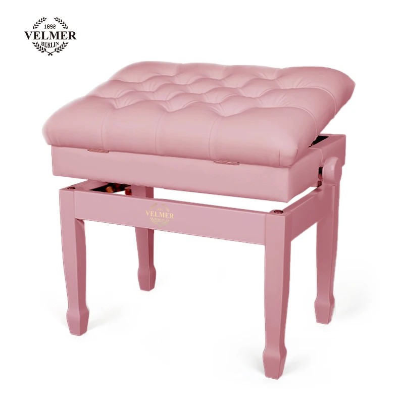 Pink lifting piano stool high adjustable elegant premium leather piano bench with bookcase