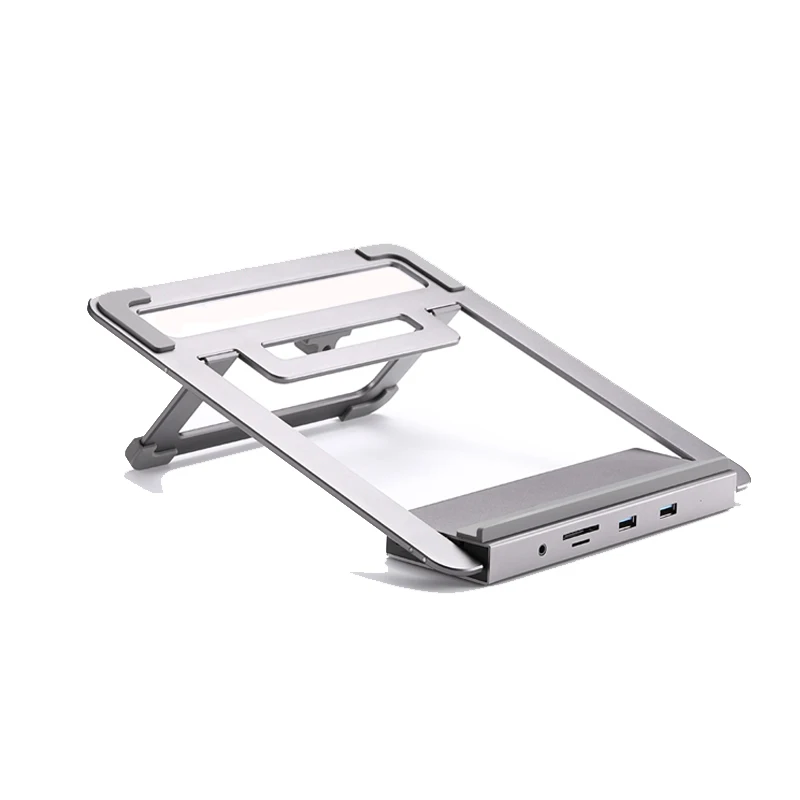 
Adjustable height aluminium folding laptop stand with multiple USB Hub type c Docking Station 