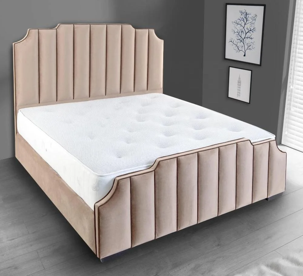 latest design velvet fabric bed hotel bedroom furniture set upholstered genuine leather bed frame