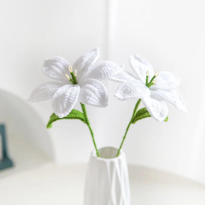 home decoration artificial flowers wool knitted lily crochet flower applique