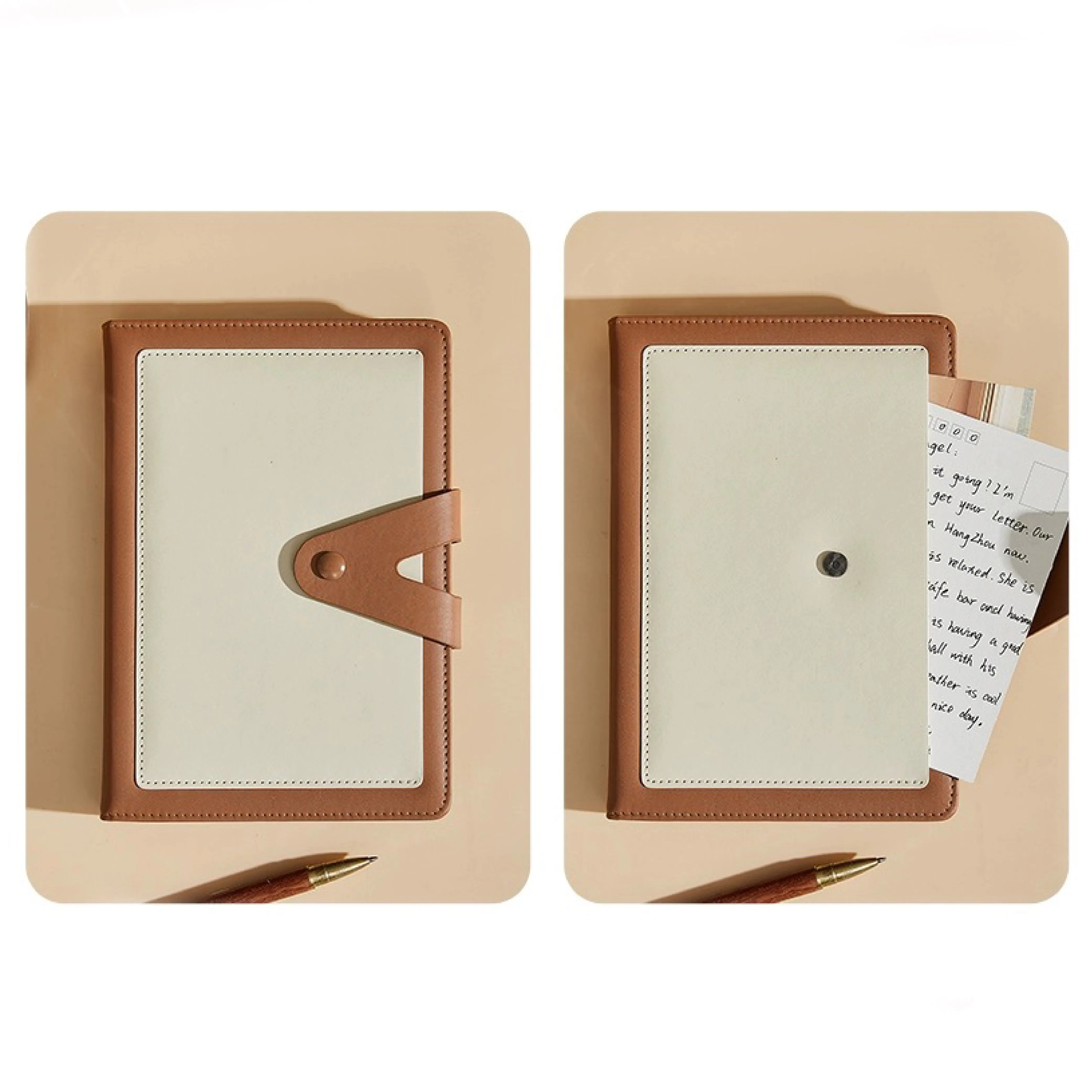 High quality A5 thick notebook custom logo business hardcover with pocket buckle travel diary planner edges printed note book