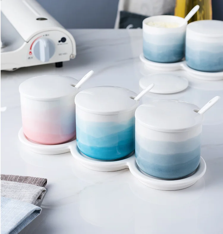 
Simple Color Gradient Ceramic Spice Jar Nordic Style Household Kitchen Seasoning Jar 