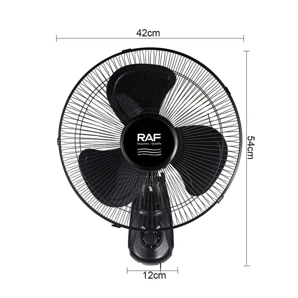 RAF New Black Wall Mount Fan 3 Speeds Metal Grille for Home Bedroom Adjustable Tilt Wall Fan