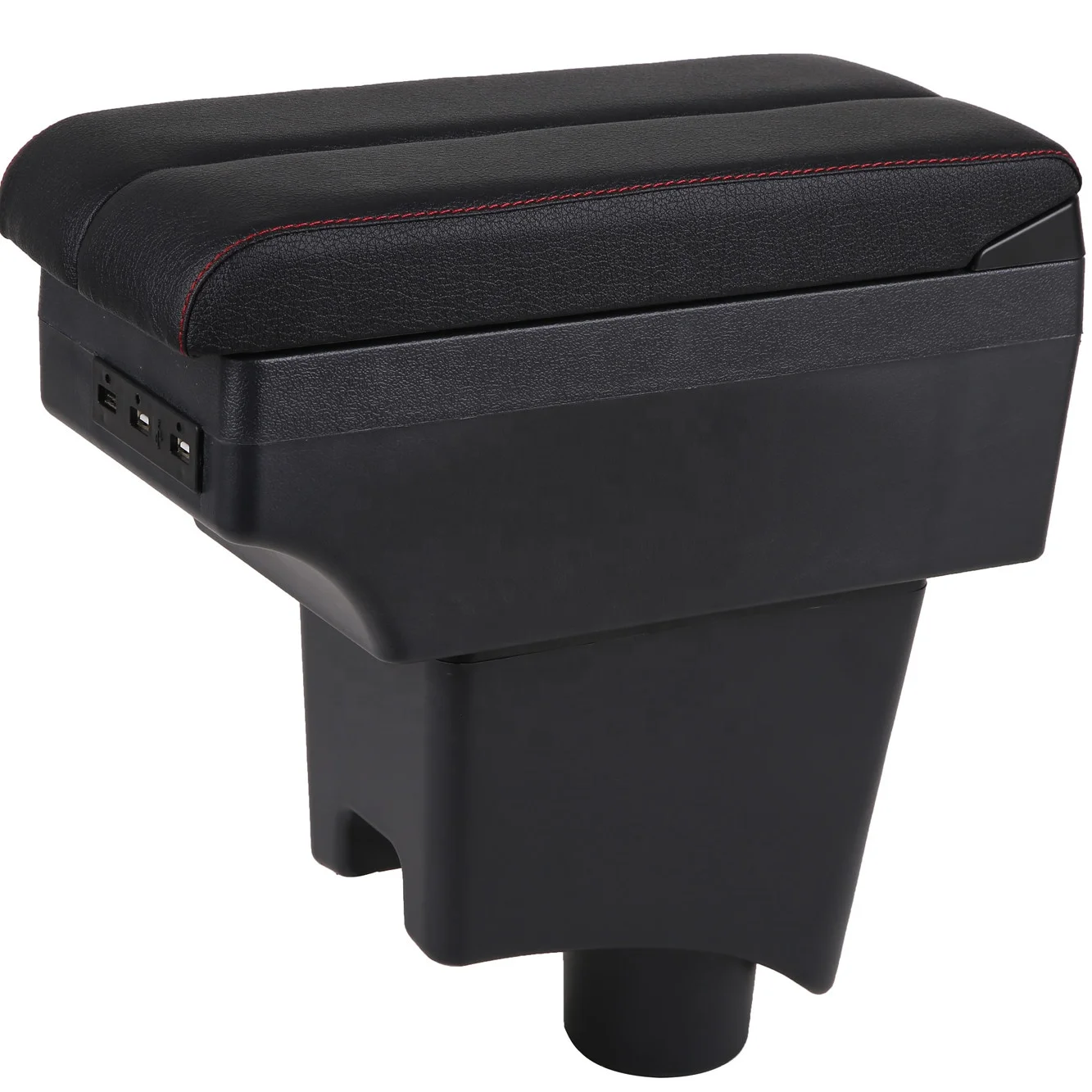 Black color Pu leather 7 USB Design slide and double layers design box Car Armrest box for Renault duster 2018-2022