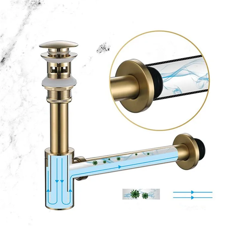Bottle Trap Brass Round Siphon Black Chrome Gold P-trap Bathroom Vanity Basin Pipe Waste With Pop Up Drain