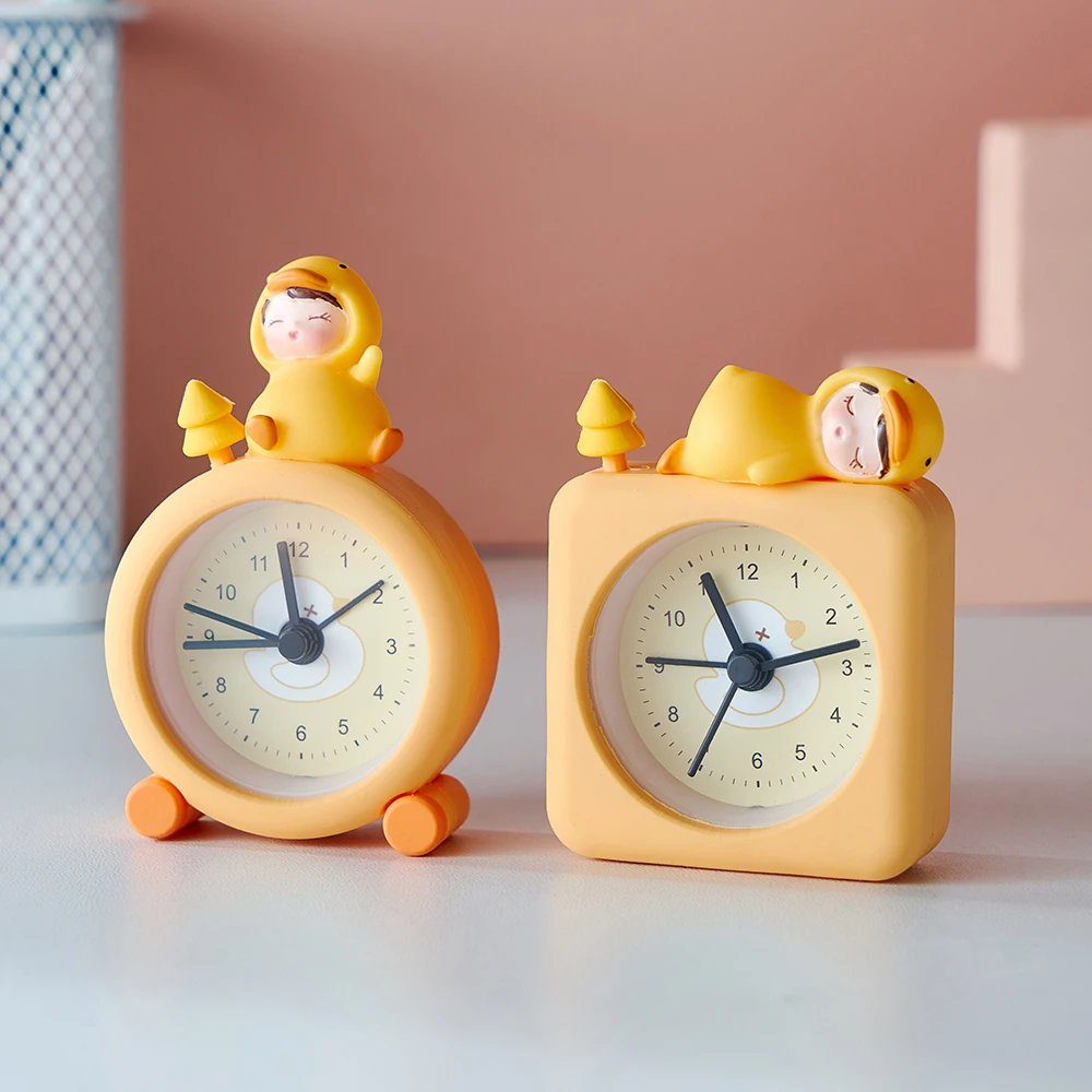 Modern home decoration resin potty duck alarm clock metal bedside clock table clock