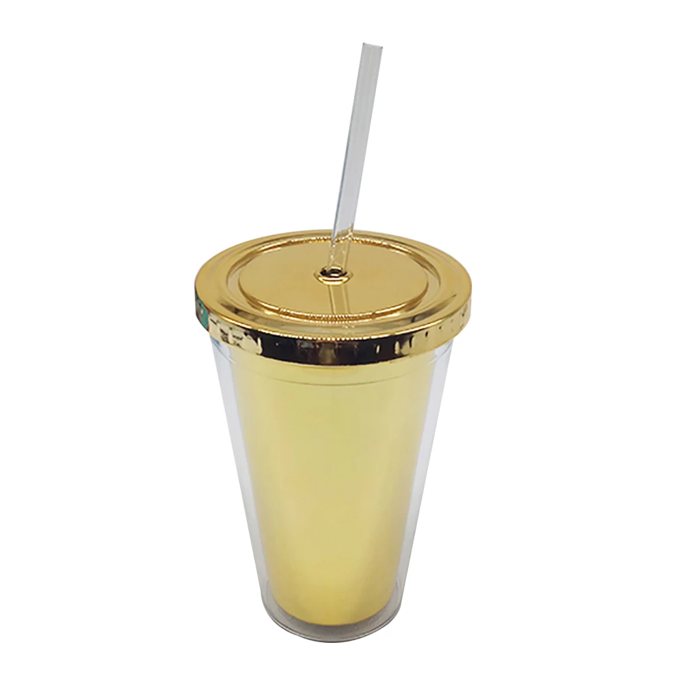
Wal-mart audit approved new design golde stamping effect 16oz double wall plastic straw cup with a lid 