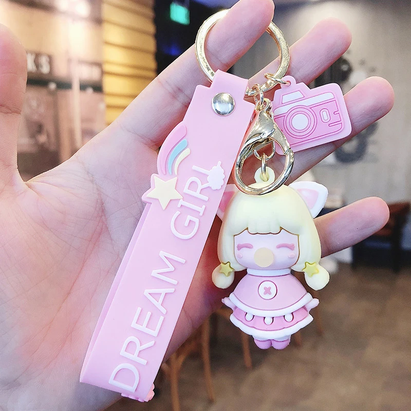 Wholesale Blowing Bubbles Princess Keychain Cute Girl Keychain Charm Doll Schoolbag Keychain Pendant