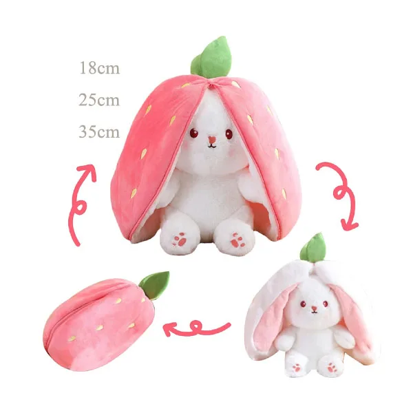 Zipper Reversible Strawberry Bunny Soft Toy for Kids Playing Birthday Gift Etc 25cm