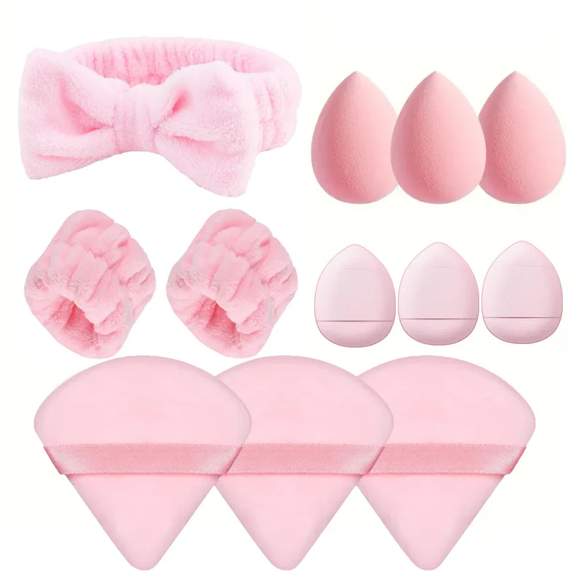 Cheap Triangle Powder Puff Headband Wand-band Gift Set Soft Blender Beauty Makeup Sponge Gift Set Face Makeup Sponge Wash Set