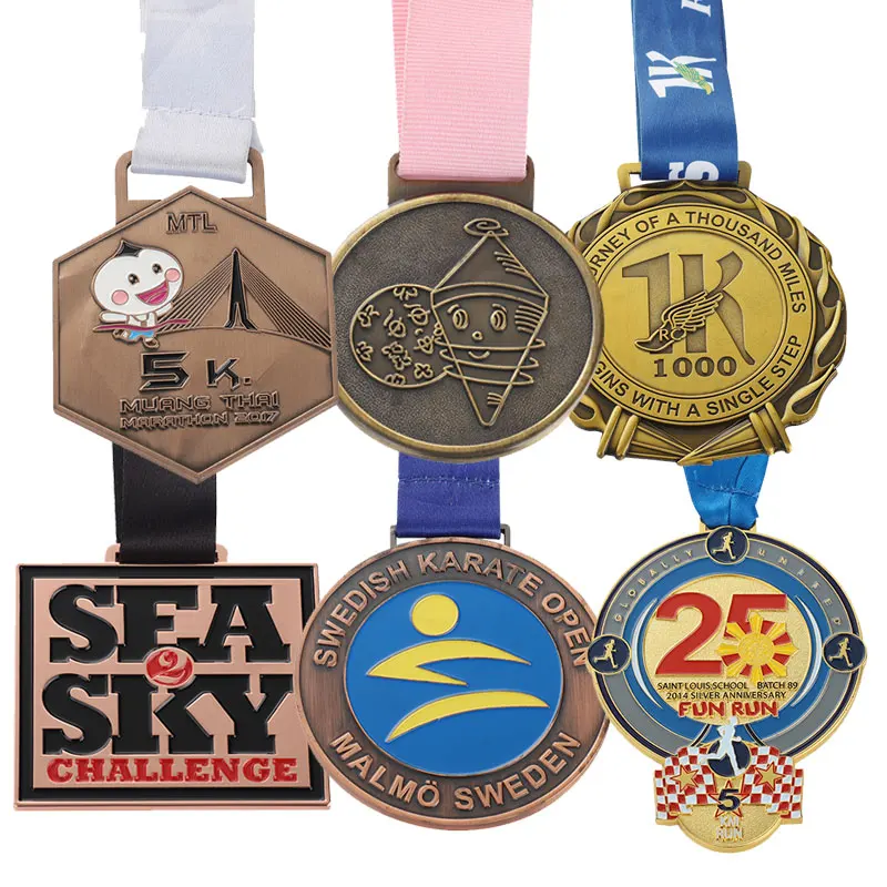 Medal Ribbon Custom Lions Club Marathon Athletic Bowling Metal Zinc Alloy Gold Dance Soccer Medal With Ribbon