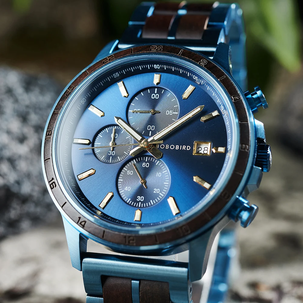 Hot Sales Japan Movement Water resistant Metal and wood strap Sun pattern craftsmanship luminous nail Wholesale gift wood watch