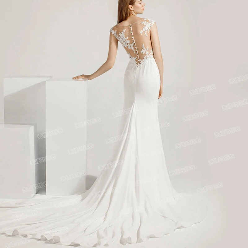 Sexy Forma Satin-twill Simple V Neck Sleeveless Bridal Gown Wedding Dresses Mermaid