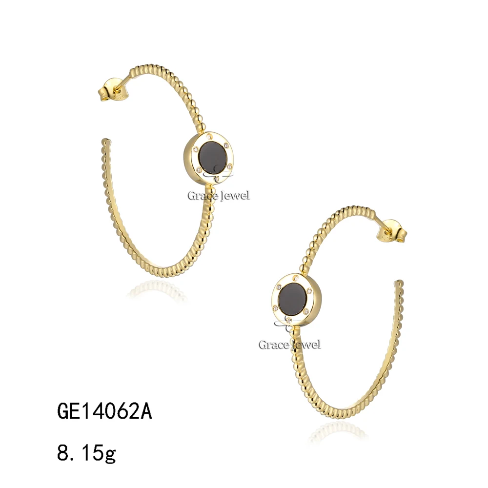 Grace Jewelry Gold Plated 925 Silver Elegant Black Onyx Square Shape Chain Bracelet Earrings Jewelry Set