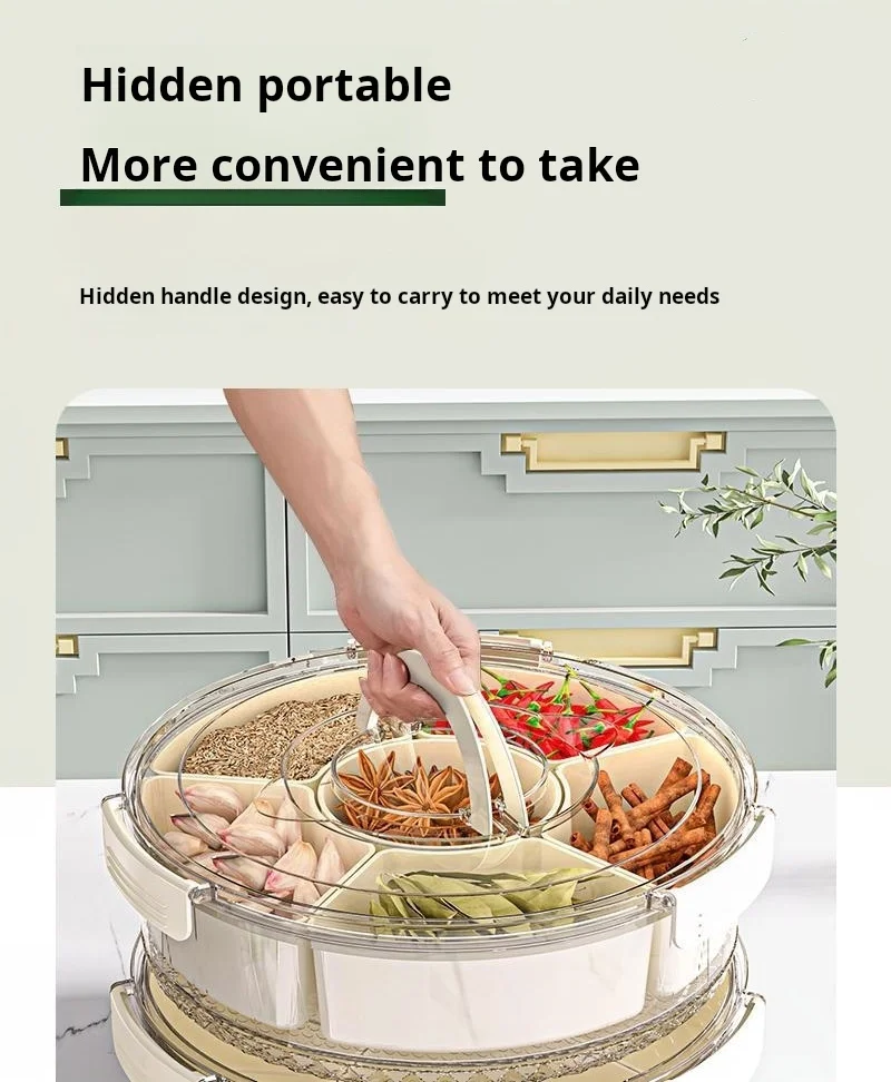 XJH Modern 6 Compartments Fruit Tray Veggie Platter 360 Rotatable 12 inch Food Snack Box Container with Lid and Handle