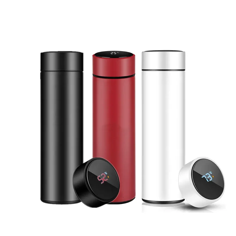 Hot Selling 500ml Double Wall Stainless Steel Temperature Display Smart Insulated Direct drinking Water Bottle With Tea Strainer