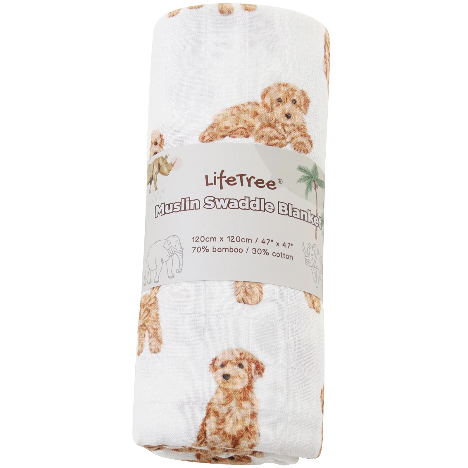 Lifetree New Arrival  Teddy dog Bamboo Muslin Swaddle poodle 2 layers swaddle Blanket Wholesale Organic Cotton Receiving Blanket