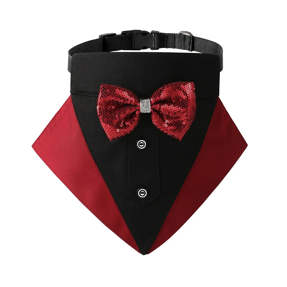 New design wholesale Pet triangular binder necktie with short sleeved shirt style strap  gentle wedding pet bib bowtie