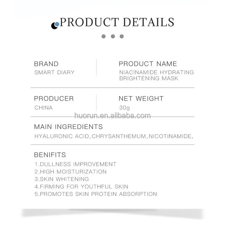 Brand New Sheet Beauty Wholesale Hyaluronic Acid Natural Brightening Face Mask