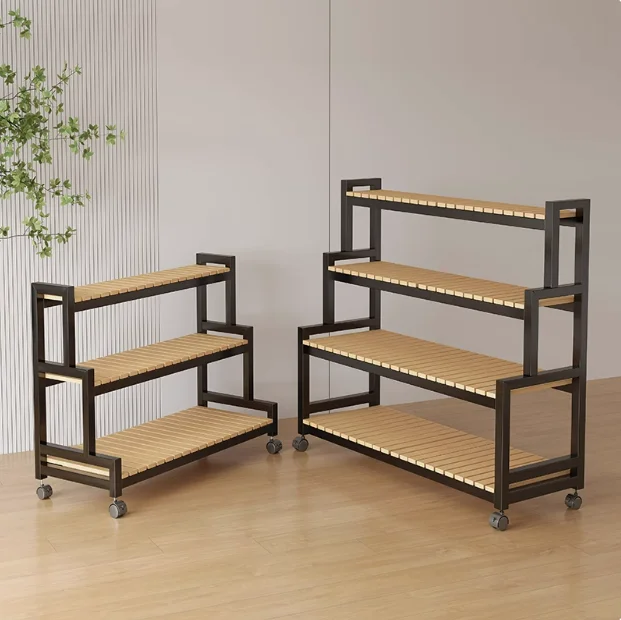 Stepped multi-storey floor-to-ceiling balcony living room flower stand supermarket display shelf movable wrought iron bookshelf