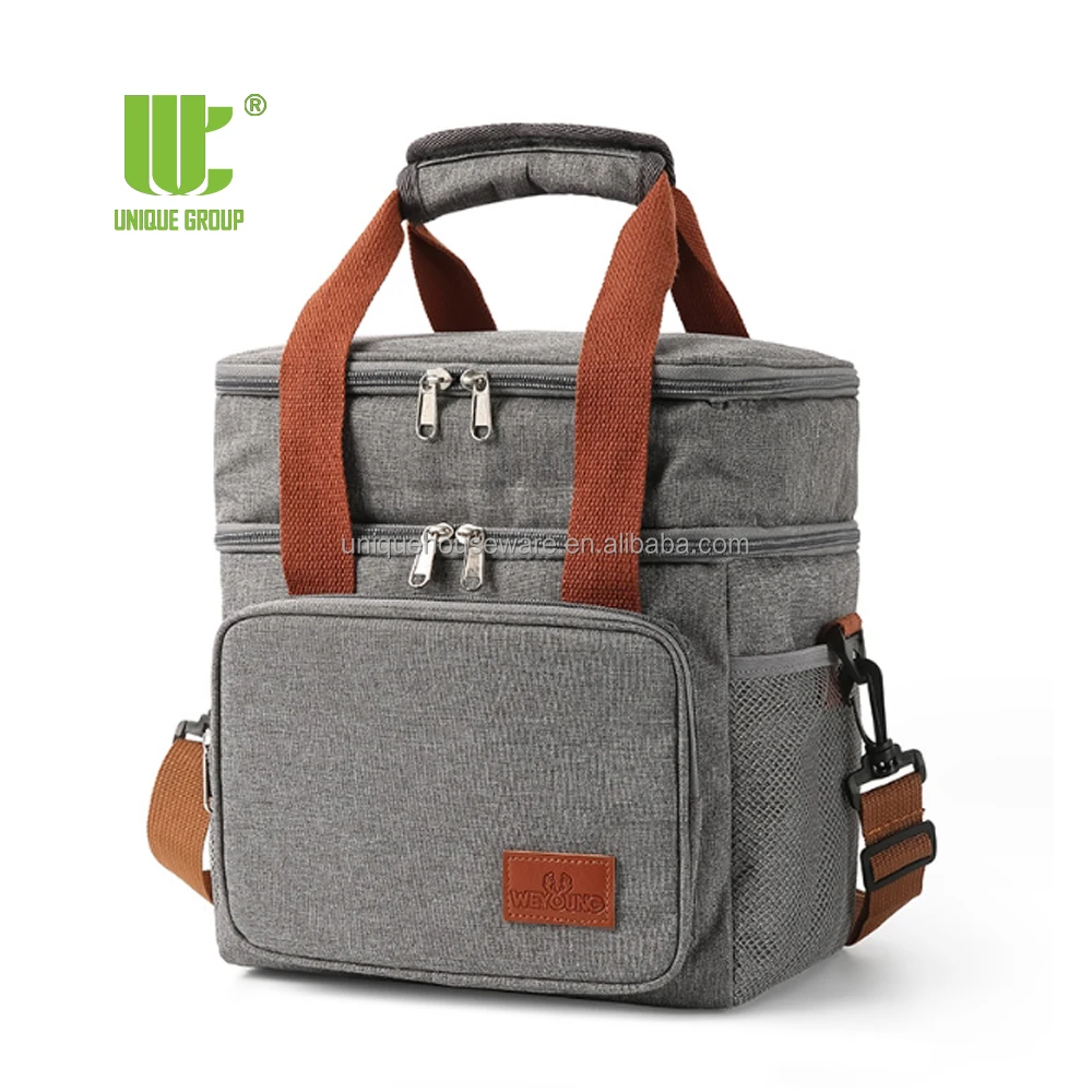 UNIQUE GROUP Lunch Bag Insulated Two Separate Compartments Lunch Box with Adjustable Shoulder Strap Lunch Cooler Bag for Work