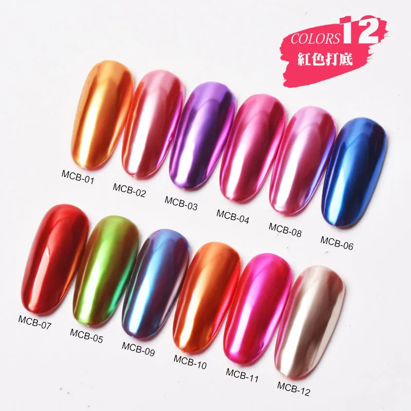 Nail art Manufacturer Nail Art Chrome Glitter Magic Mirror Nails Pigment Powder 12 Colors Magic Metallic Mirror Chrome Powder