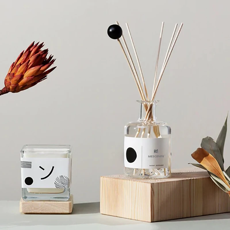 M&Scent Big Custom Box Packaging Wooden Bamboo Vase Essential Oil Reed Diffuser with Reed Sticks