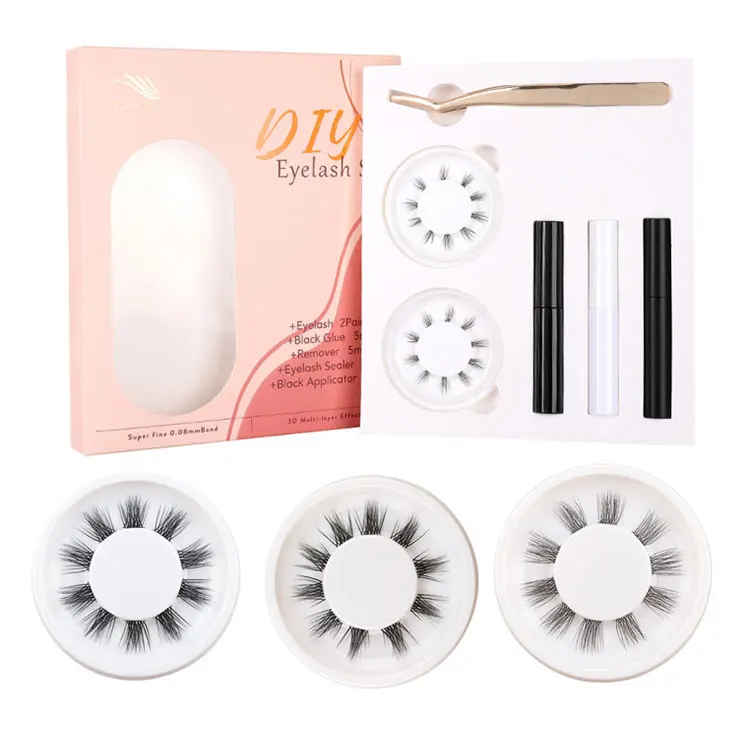 Worldbeauty glue-based bulk half strip lashes super thin band 3D faux mink lashes private label  pre cut segment lashes