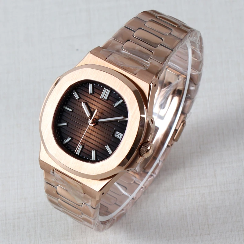 40MM Custom LOGO Watch Automatic Movement NH35 Watch Mechanical Rose Gold Watches MEN Luxury Strap NH35 Dial 3Bar Waterproof